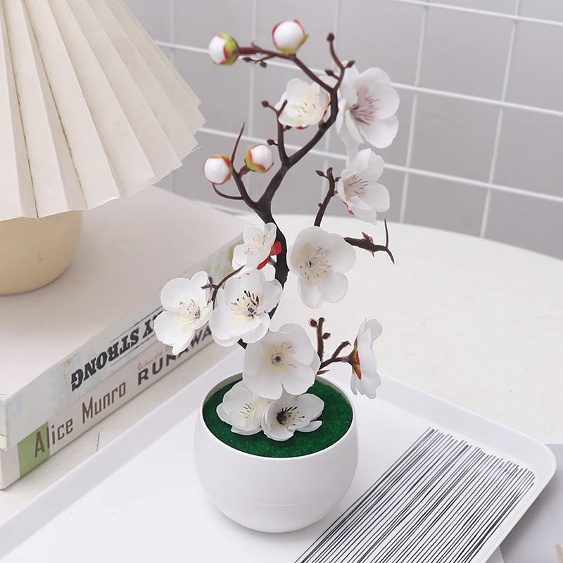 Simulation Plum Flower Pot Plant Artificial Plastic Fake Flowers Home Office Desktop Ornaments Wedding Party Background Decor