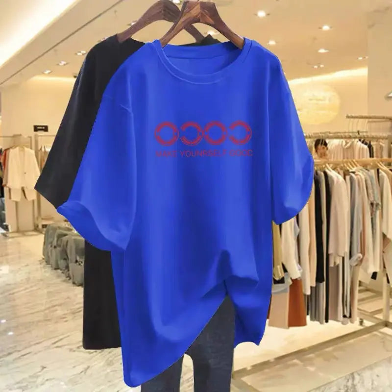 Women Clothing Chic Printed T-shirt, Summer, Pure Cotton, Short Sleeve O-neck Pullovers, Basics Tees Top