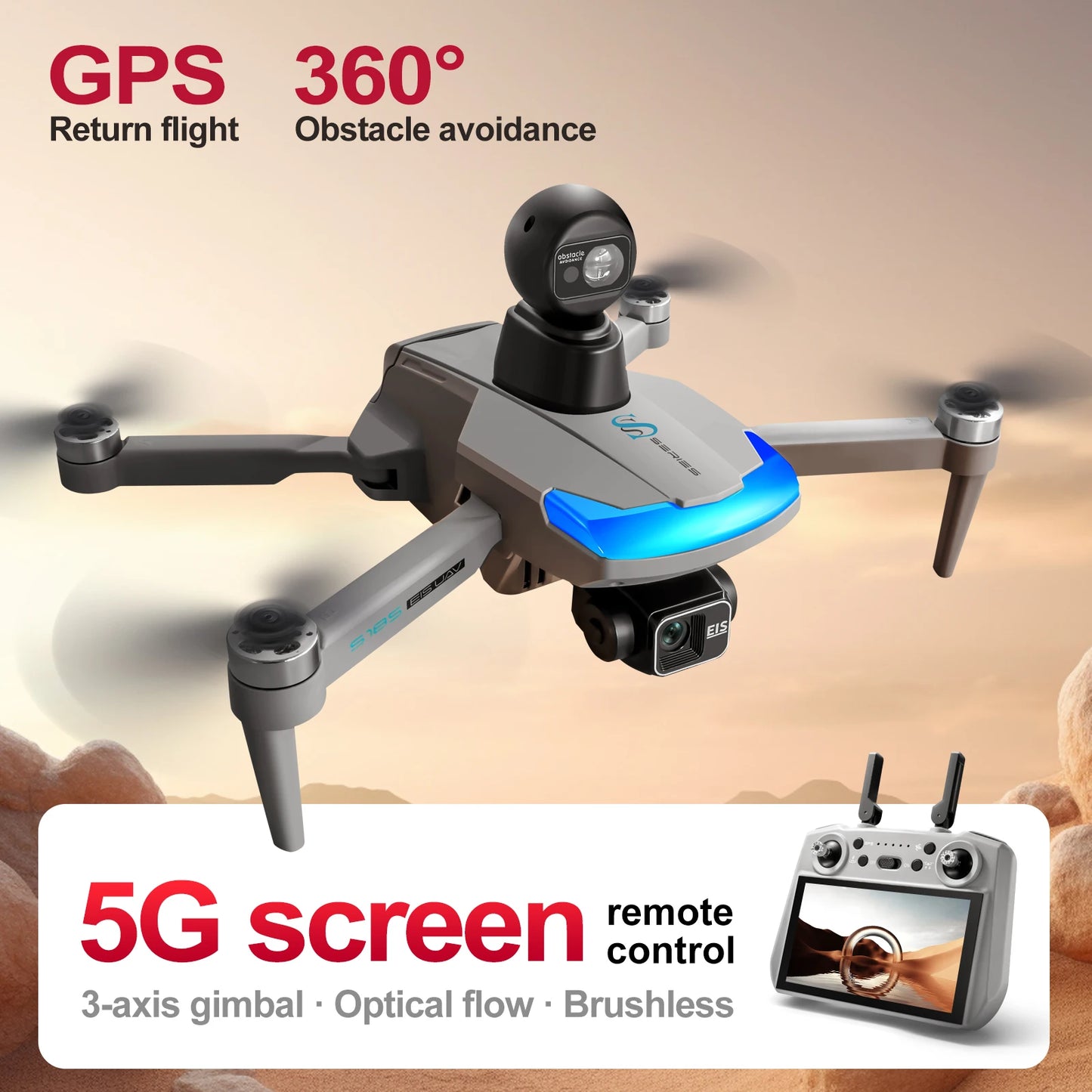 S185 GPS Drone 4K Professional Dual Camera 5G Digital Image Transmission 3-Axis Gimbal 360° Obstacle Avoidance RC Quadcopter 5KM