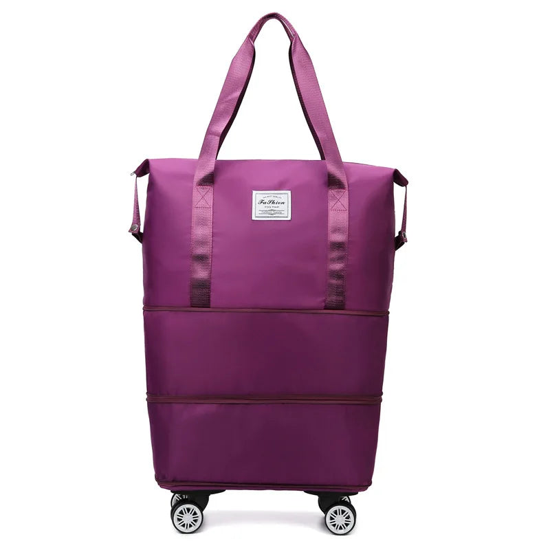 Travel Trolley Luggage Storage Bag With Wheels Waterproof Pulley Portable Collapsible Expandable Fashion Large Capacity Shopping