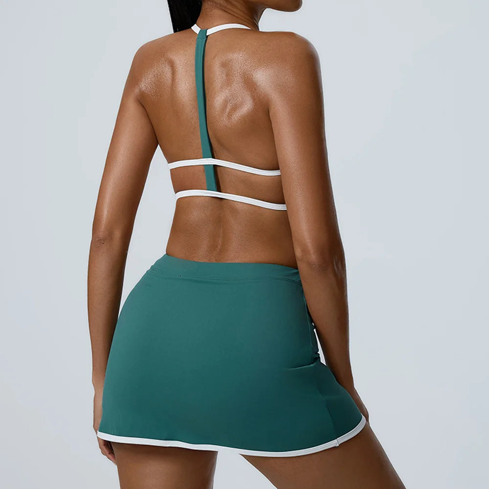 Yoga Women Workout Bra and Shorts Two Piece Patchwork Open Back Elastic Fitness Yoga Outfit Sport Set Women