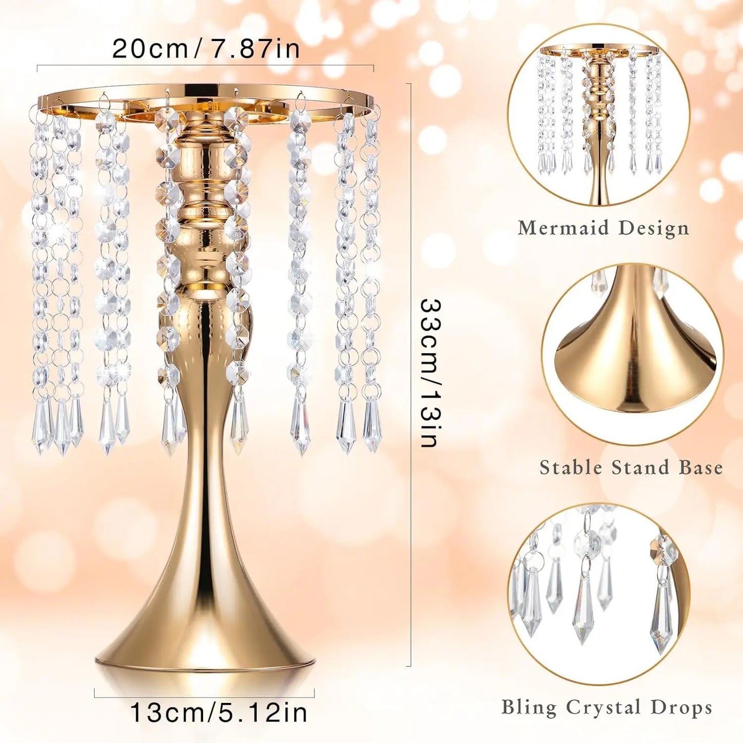 4 Pcs Wedding Centerpieces for Tables 13 Inch Tall Crystal Flower Stand Floral Vases for Gift Baptism Party Decor (Gold)