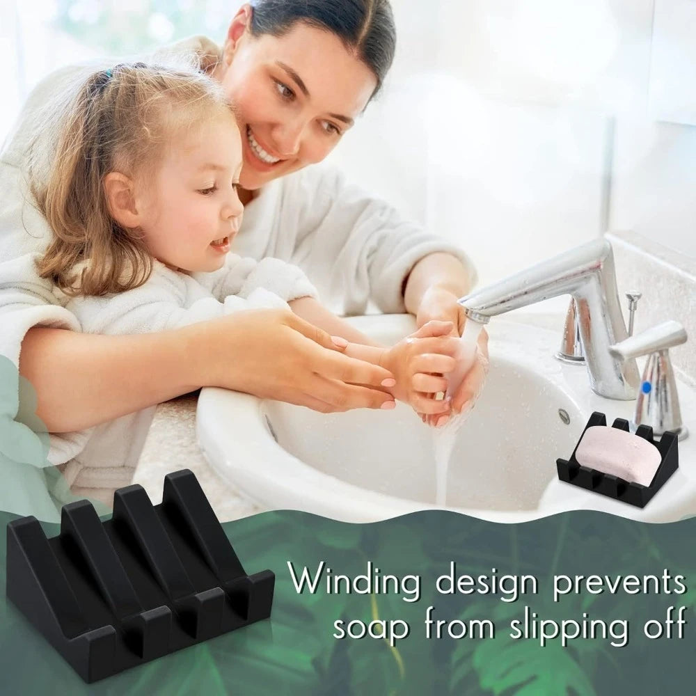Silicone Self-Draining Soap Dishes with Waterfall Design Rectangular Soap Holder Trays with Drainage for Bathroom Accessories