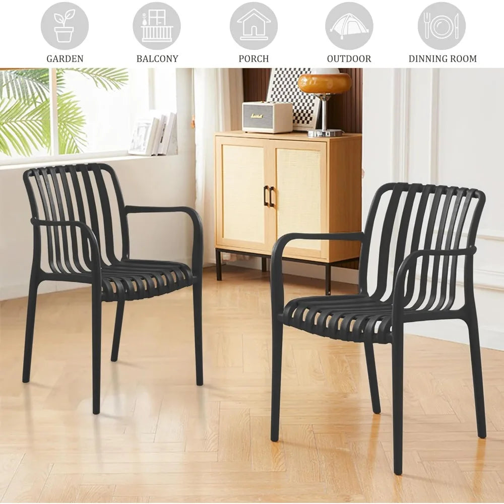 Patio Dining Chairs Set of 4,Outdoor Stackable Chairs with Curved Back for Indoor Waterproof Restaurant Cafes(Not Included Table