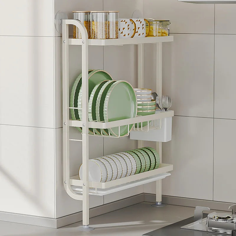 Kitchen Three Tier Dish Drainer Multifunctional Dinnerware Knives Chopsticks Cups Storage Rack Household Countertops Organizer