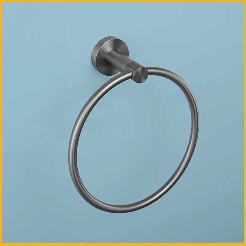 Grey Bathroom Hardware Set Accessories Kit Stainless Steel Round Wall Rack Hand Bar Toilet Roll Paper Holder Robe Towel Hook