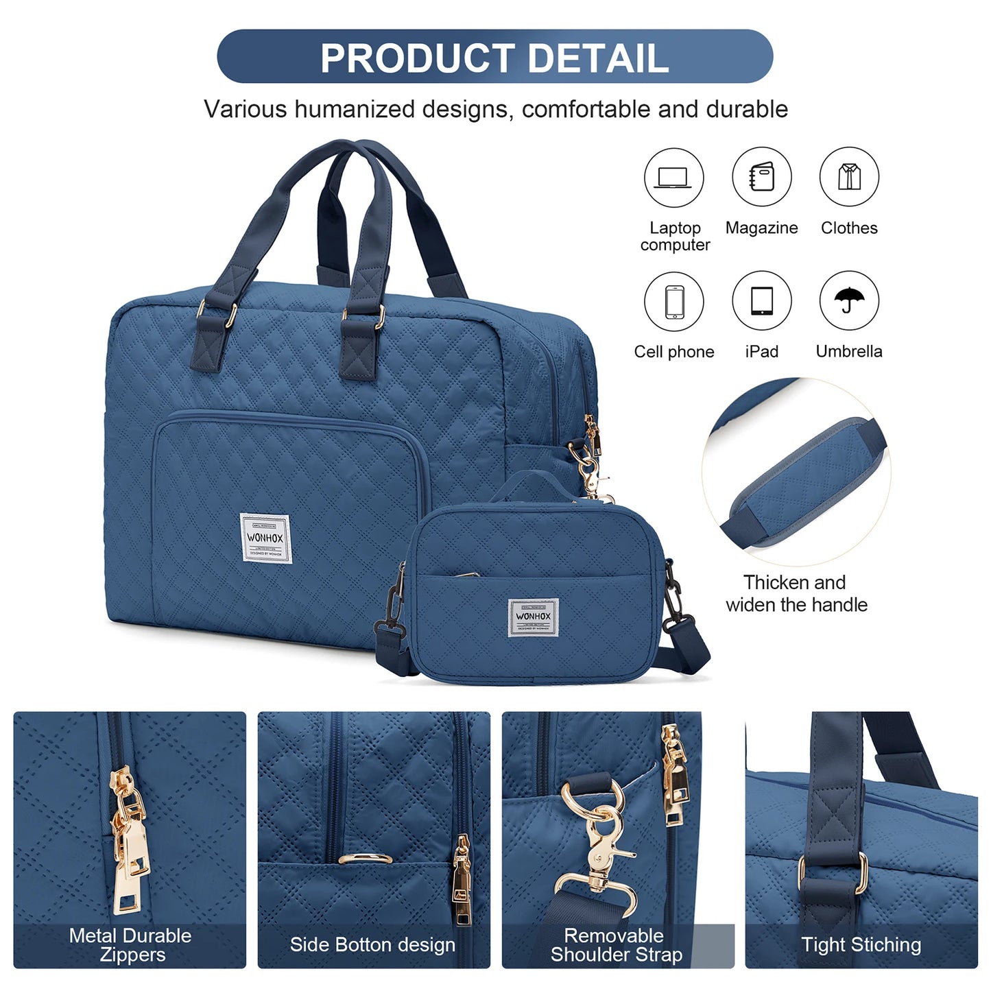 Travel Bag for Woman ,Carry On Foldable Travel Bag,Weekender Overnight Bag,Simple Women's Clothing Backpack Luggage Handbag,blue