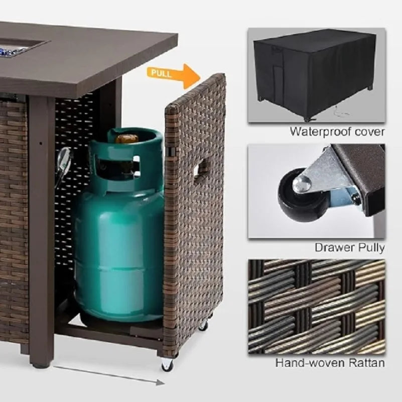 7 Piece Patio Furniture Set with Fire Pit Table, Rattan Outdoor Sectional Patio Conversation Sets with Seat Cushions for Backyar