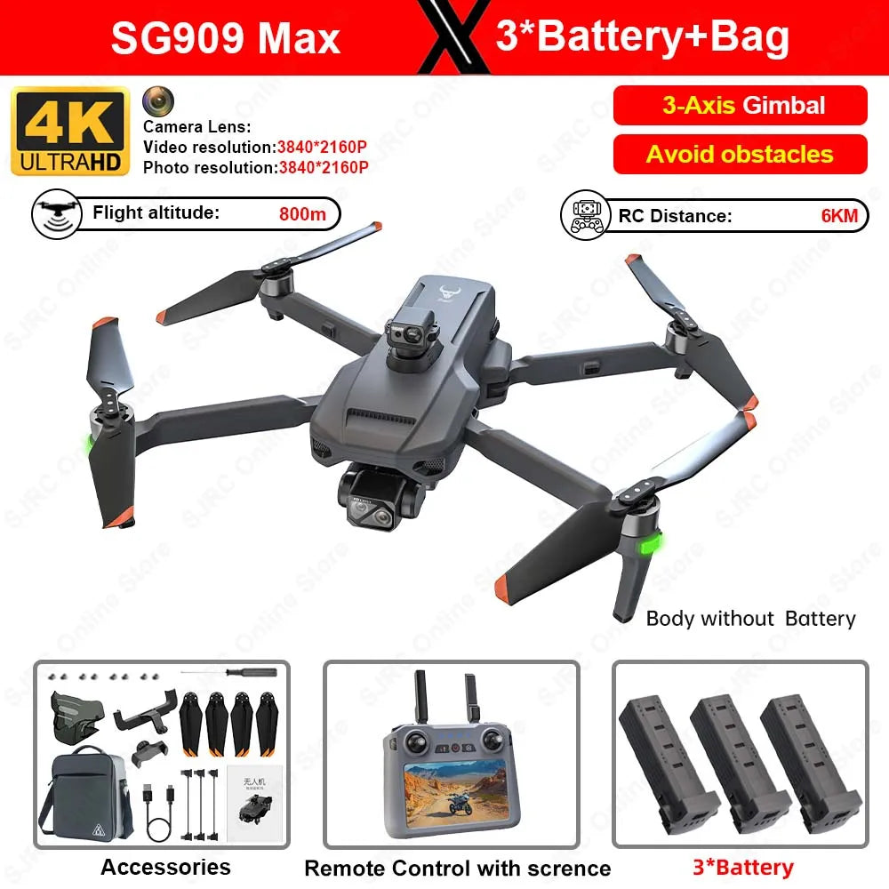 ZLL SG909 6KM GPS Drone 4K Professional 3-Axis Gimbal 360 Laser Obstacle Avoidance 4K Camera RC Dron FPV Brushless Quadcopter