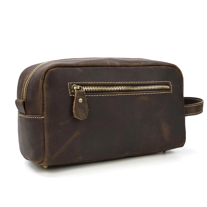 Cowhide Toiletry Bag Men Leather Cosmetic Bag Man Woman Wash Bag Storage Bags Genuine Leather Handbag For Make Up Dopp Kit Male