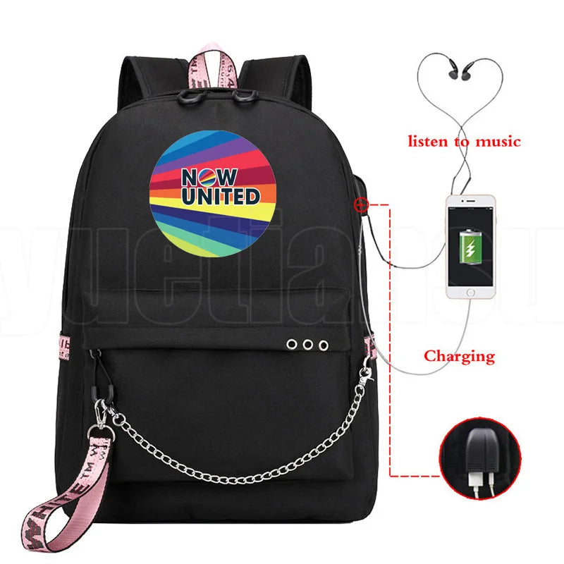Popular Youthful School Bag Unisex Now United Travel Bags Usb Rechargeable Oxford Waterproof Notebook Shoulder Backpacks