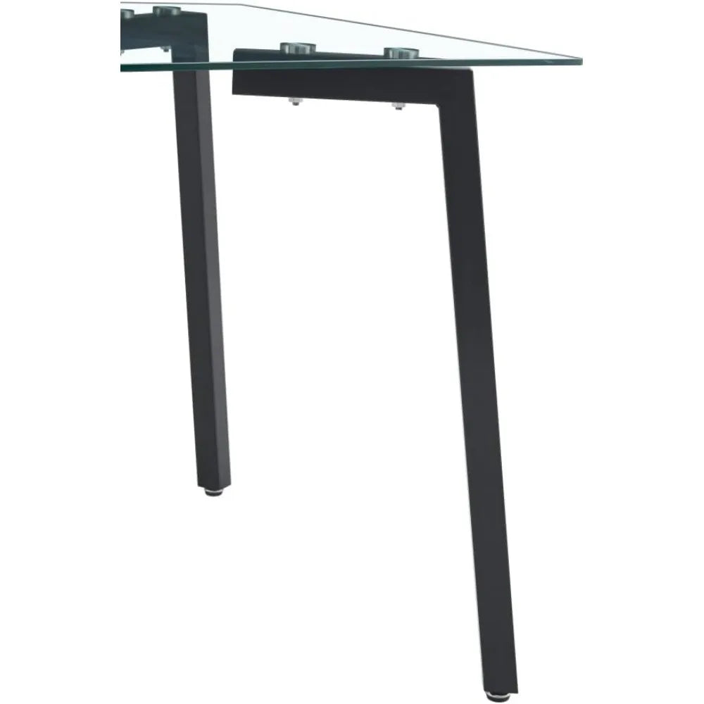 Modern Large Dining Room Table with Tempered Glass Top and Metal Legs - Spacious Home Dining Table