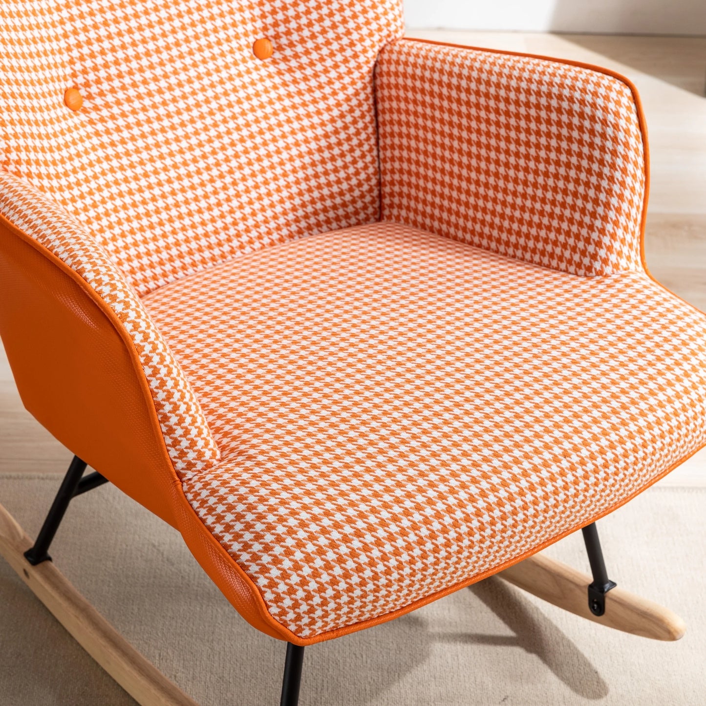 35.5” Nursery Rocking Chair Cotton Linen Upholstered Glider Chair With High Backrest Armchair For Living Room Bedroom