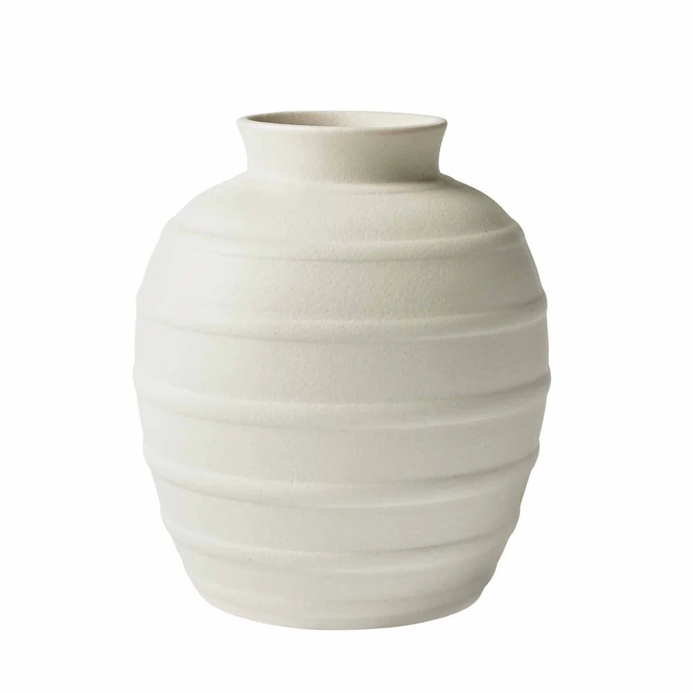Textured Ribbed Ceramic Flower Vase 8 Inch Indoor Decor Rustic Home Accent Wide Opening Floral Displays