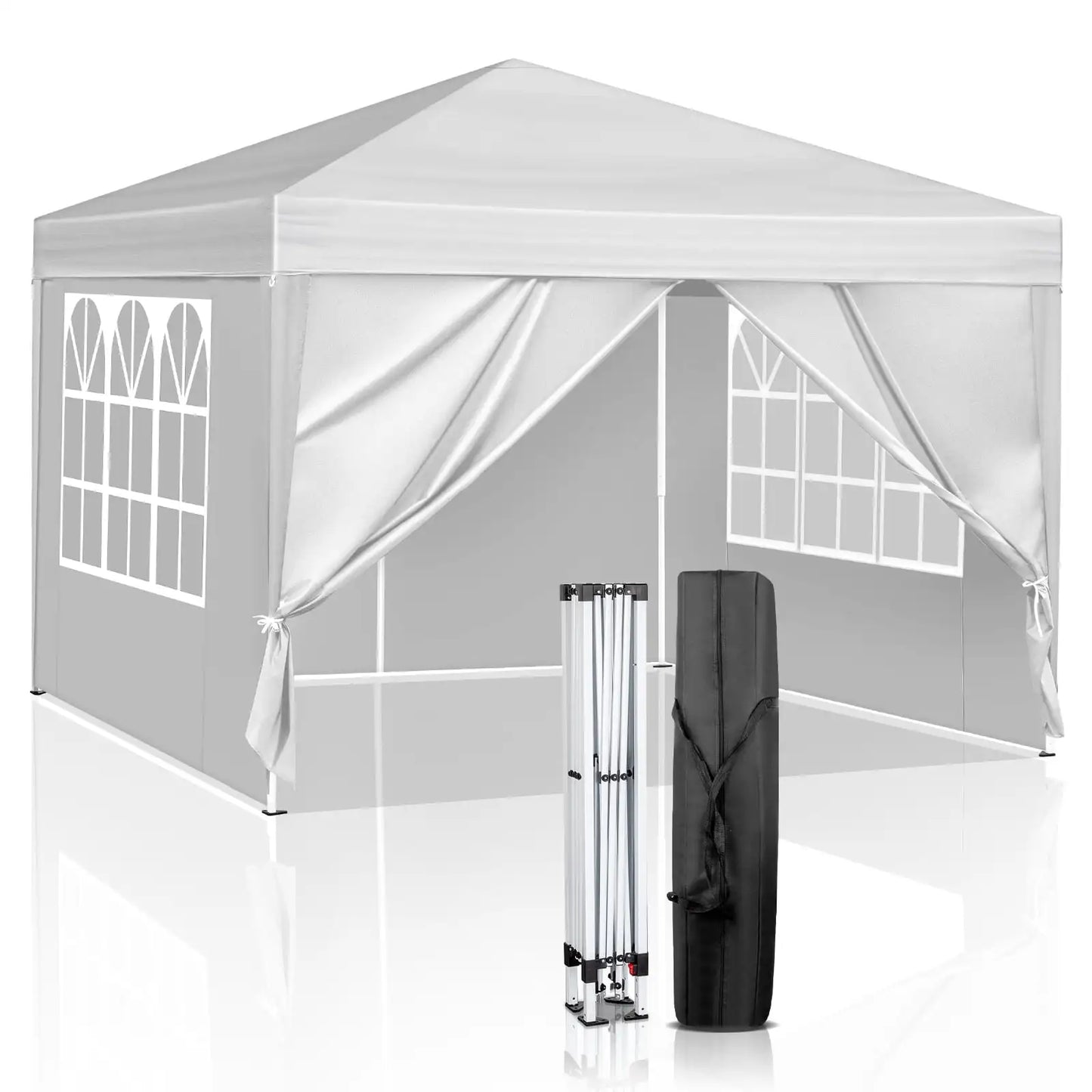 10' x 10' Folding Tent Gazebo Wedding Party Canopy Pop Up Instant Shelter W/ Two Doors & Two Windows and Carry Bag Blue