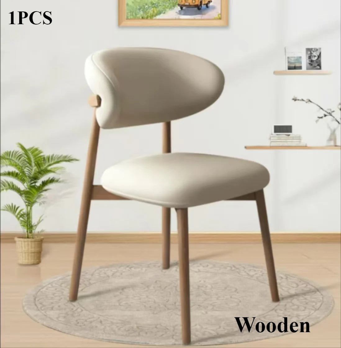 Cafe lounge chair, upholstered dining chair, curved back cushion, modern armless dining side chair
