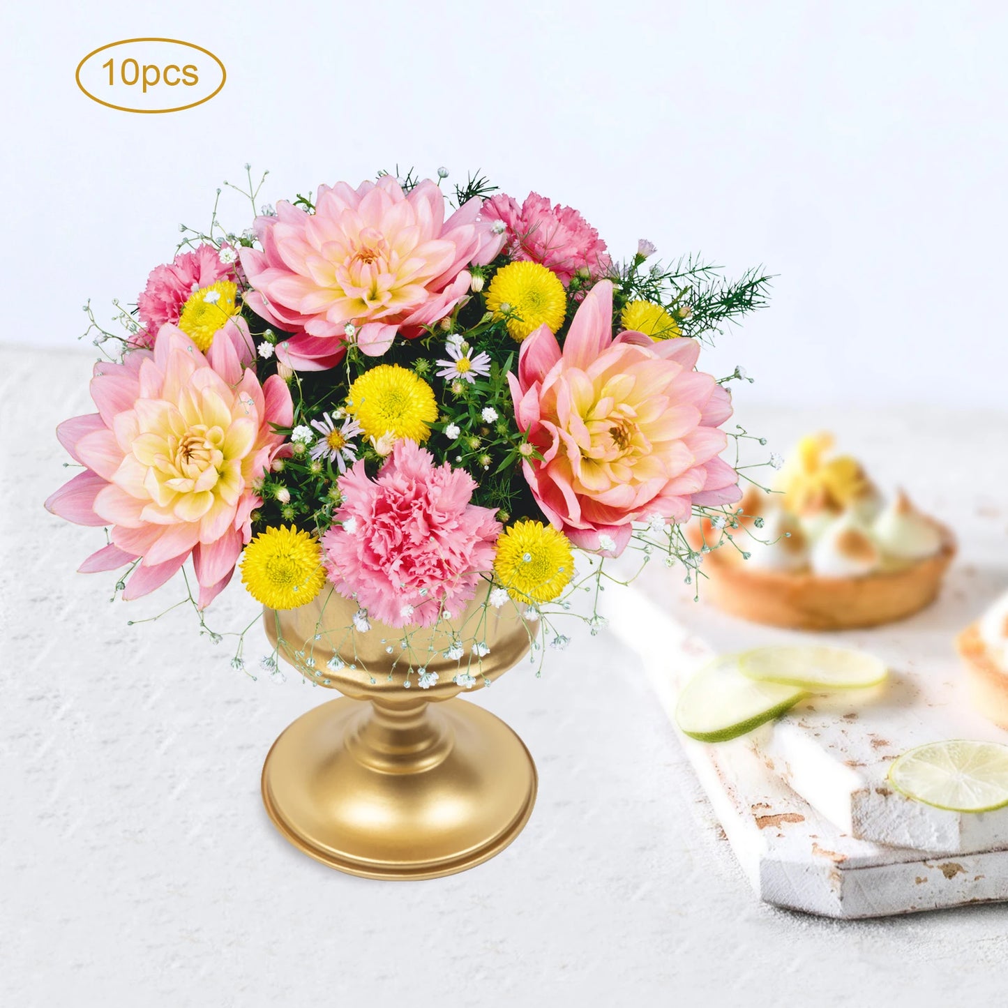 10Pcs 5.9 Inch Gold Metal Trumpet Centerpieces Flower Vases For Wedding Anniversary Party Home Decor