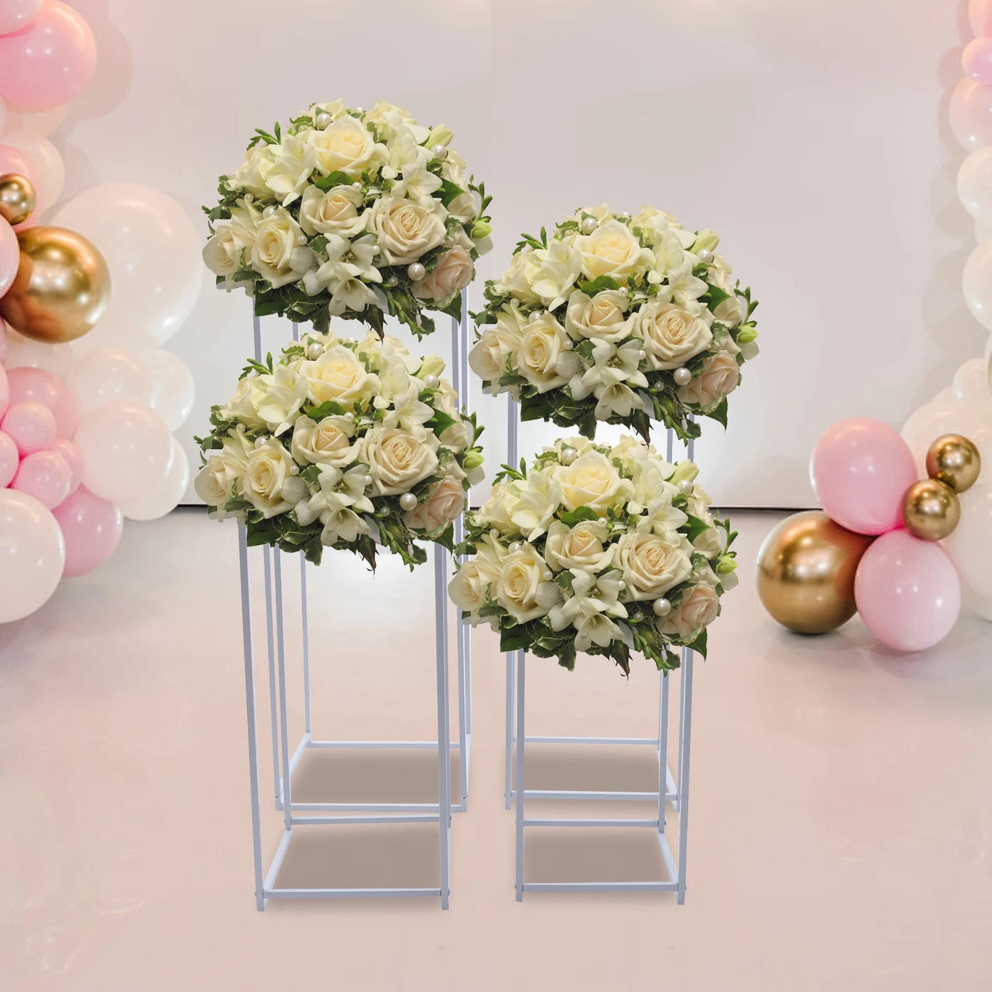4Pcs Wedding Flower Stand Metal Plate, Floor Vase Column Geometric Centerpieces for Table Arrangement Event Reception Decoration
