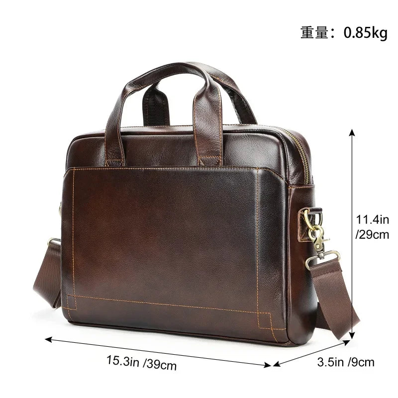 Men's Top Layer Cowhide Briefcase Leather Laptop Handbag Diagonal Cross Office Bag Сумка Мужская Деловая bolsos para hombre