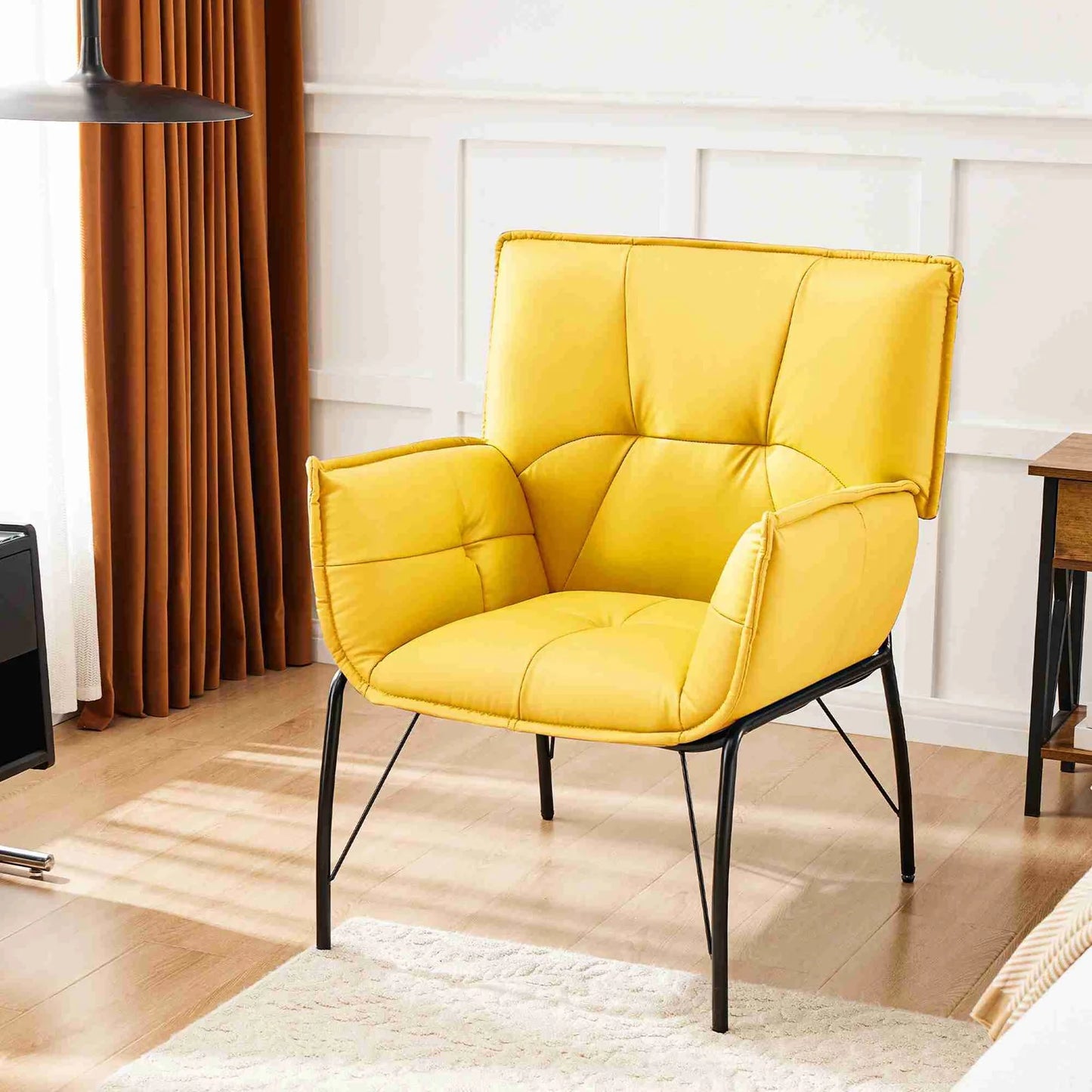 Chair Body Hugging Chair Metal Legs Faux Sponge Filling Modern Chair For Reading Room Relaxing Room Yellow Lounge Accent Chair