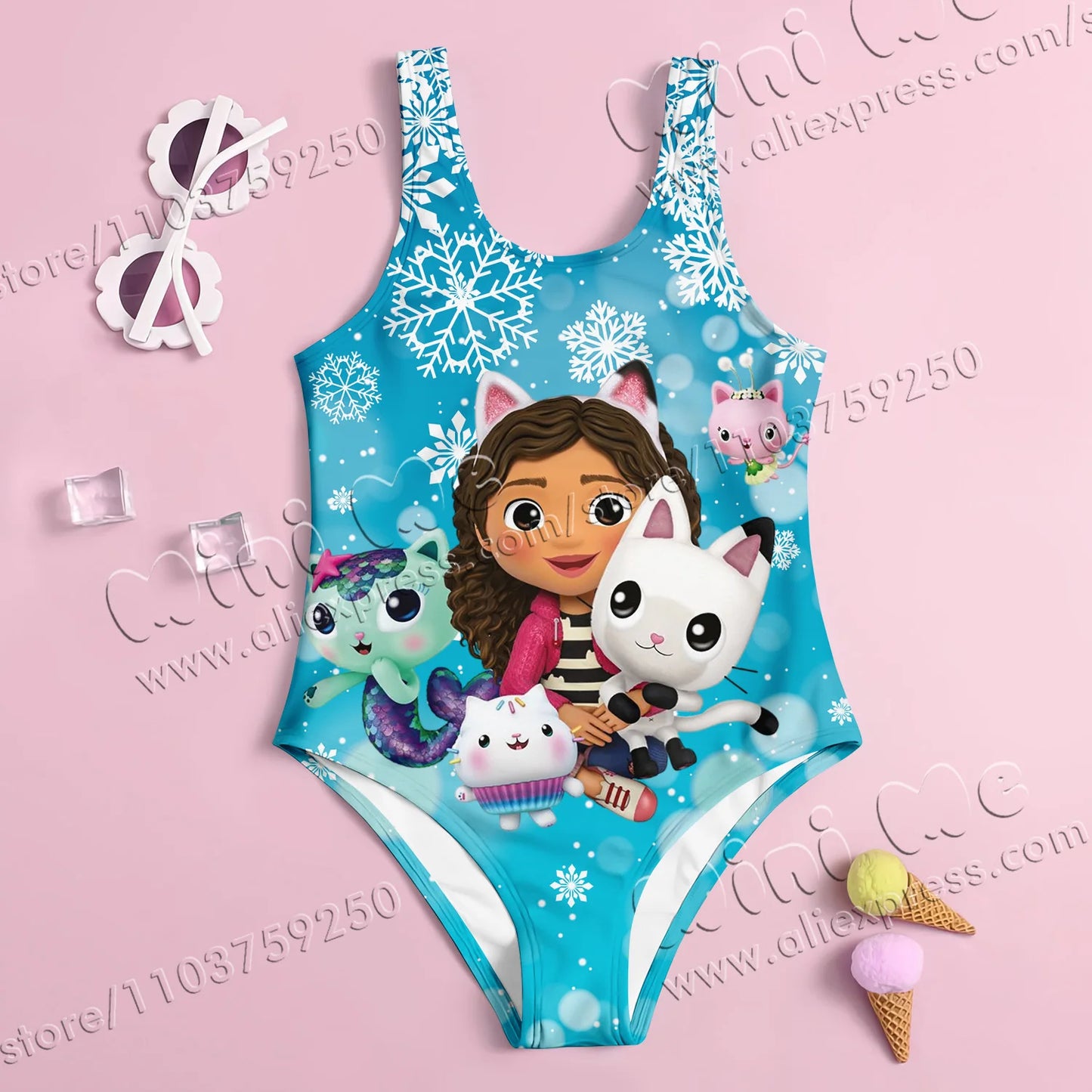 Baby Swimwear Girls Summer One-piece 3D Printed Swimwear Fashion Cartoon Gabby Dollhouse Collection Printed Women's Swimwear