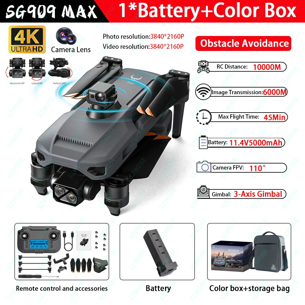 SJRC SG909 MAX Drone 4K Camera 3-Axis Gimbal WIFI Obstacle Avoidance Touch Screen FPV Brushless EIS SG909 RC Quadcopter Toy