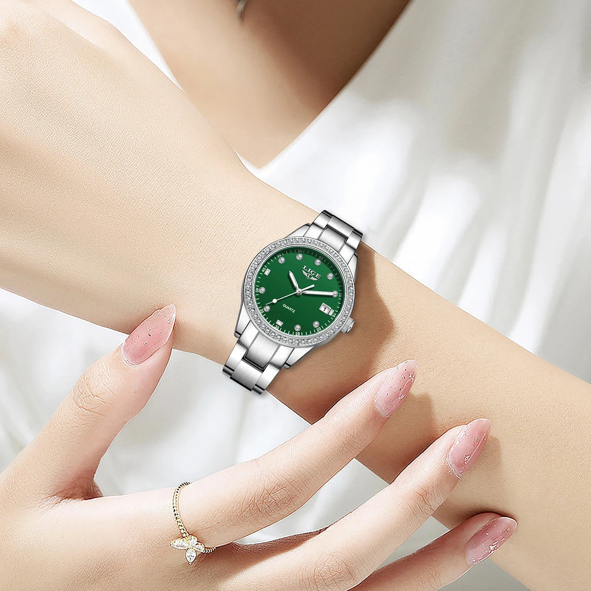 LIGE Fashion Luxury Quartz Watches for Woman Classic Elegant Casual Auto Date Ladies Gifts Diamond Waterproof Women Wristwatches