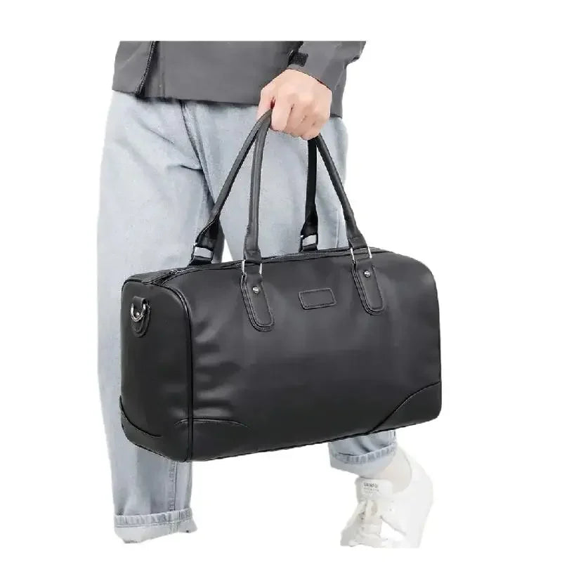Travel Tote Men's Super Large Capacity PU Bag Business Trip Handbag Duffel Backpack Portable Single Shoulder Enlarged Black
