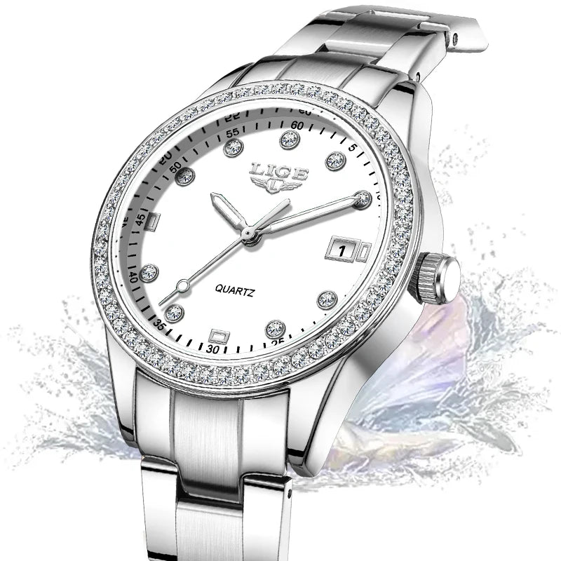 LIGE Fashion Luxury Quartz Watches for Woman Classic Elegant Casual Auto Date Ladies Gifts Diamond Waterproof Women Wristwatches
