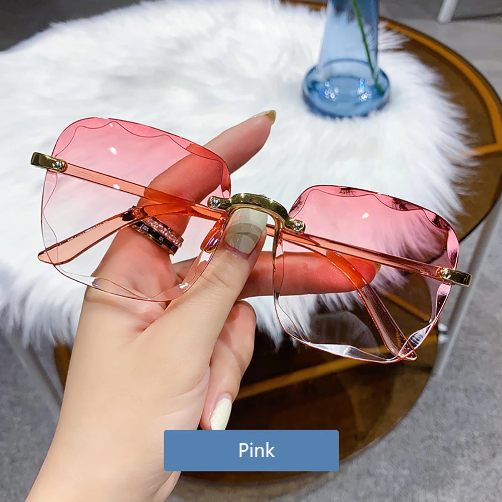 Women's Rimless Sunglasses Fashion Gradient Lenses Square Sun Glasses Lady Vintage Classic Designer Shades UV400 Goggles