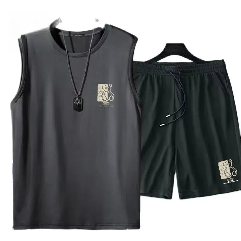 Men's Clothing Fashion Breathable Fitness Sports Quick Drying Tank Top + Sweatpants Two-piece Sets Tracksuit Men