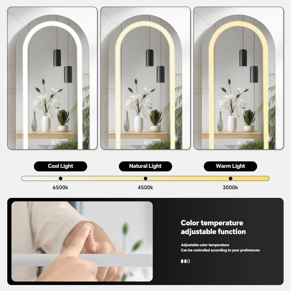 LED Illuminated Arched Medicine Cabinet, Wall-Mounted Black Mirrored Bathroom Storage