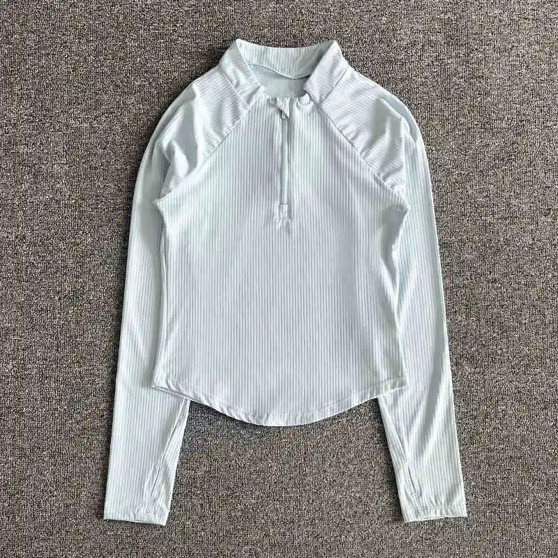 Wholesale Running Tops Half Zip Stand up Collar Sports Shirts Thumb Hole Long Sleeve Gym Fitness Top Ribbed Yoga T Shirt Women