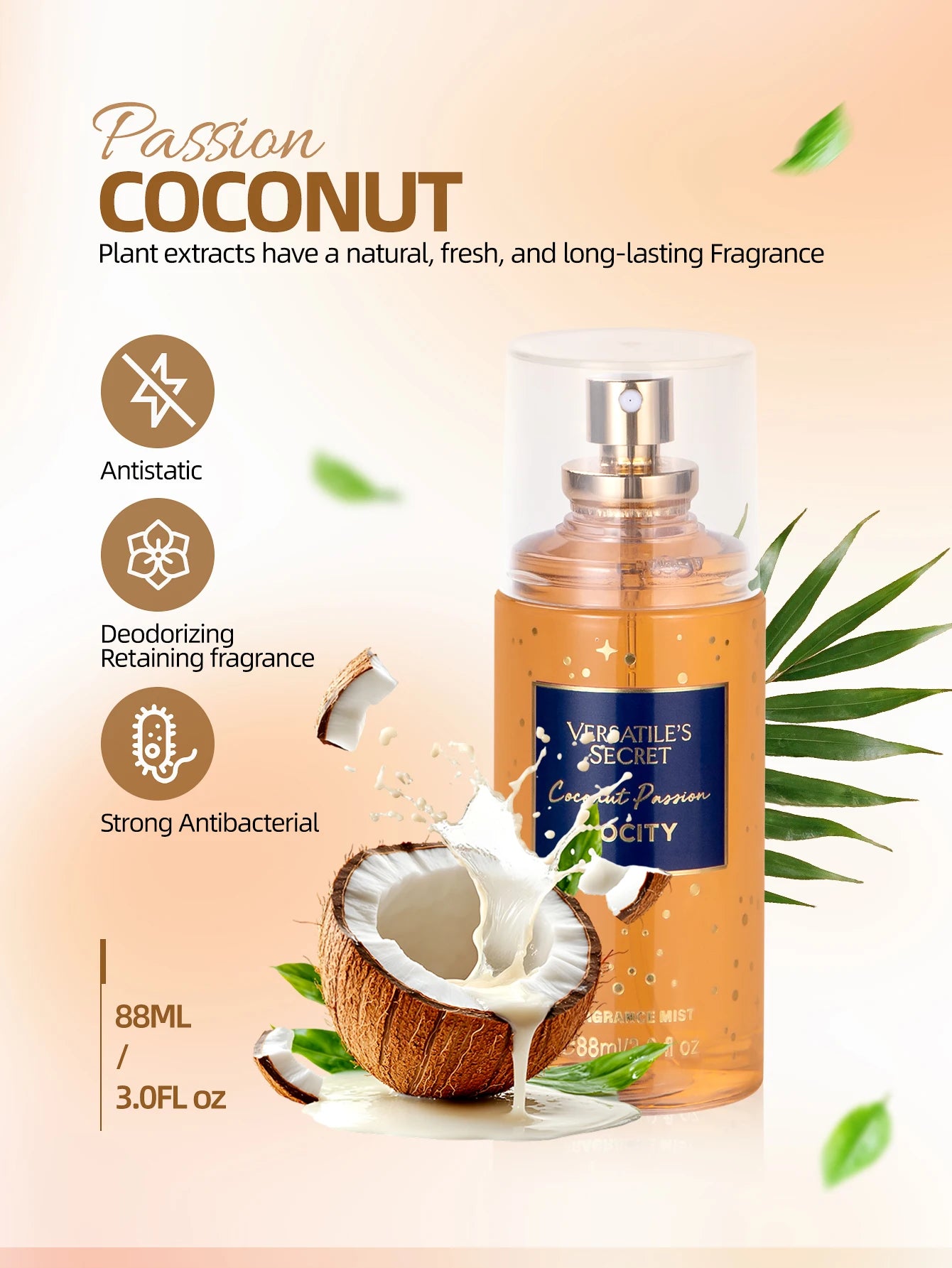 Vanilla Coconut Fragrance Spray Charming Liquid Clothing Fragrance Suitable for Dating Parties Birthday Gifts Home Decor 88ml