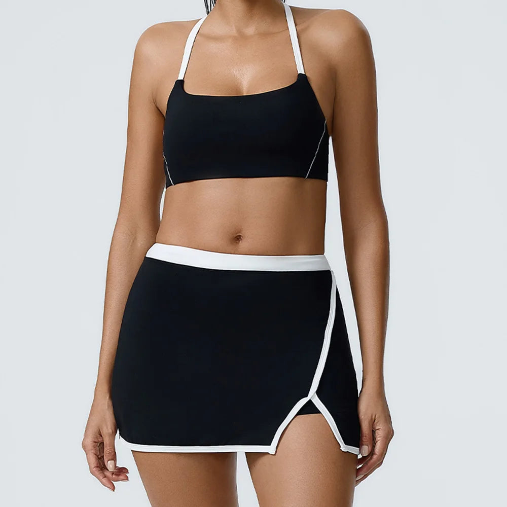 Yoga Women Workout Bra and Shorts Two Piece Patchwork Open Back Elastic Fitness Yoga Outfit Sport Set Women