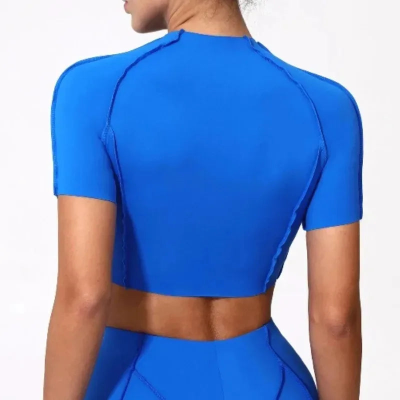 Women's Seamless Yoga Slimming Workout Shirts No Chest Pads Short Sleeve Top High Elasticity Lightweight Gym Sports Fitness Top