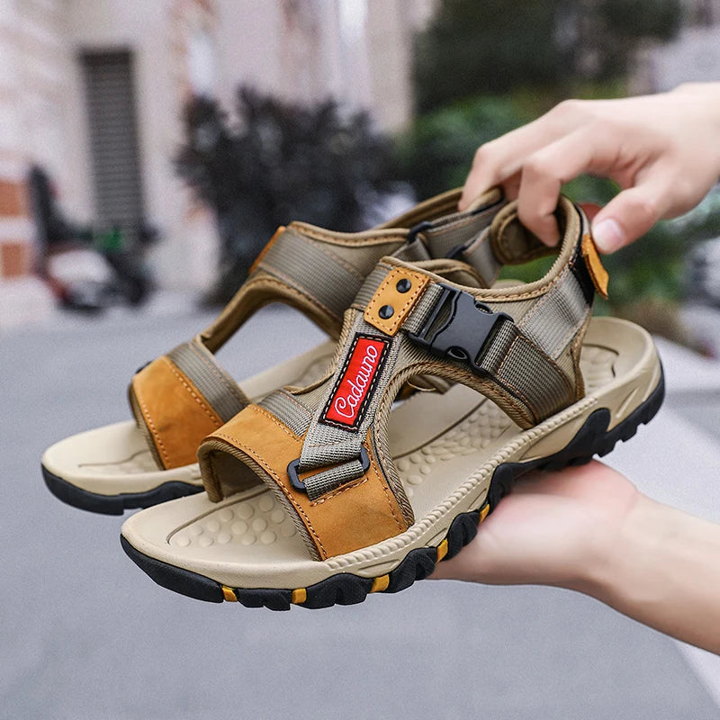 Classic Mens Sandals Summer Fashion Genuine Leather Slides Outdoor Casual Sport Sandals Lightweight All-match Men Stylish Shoes