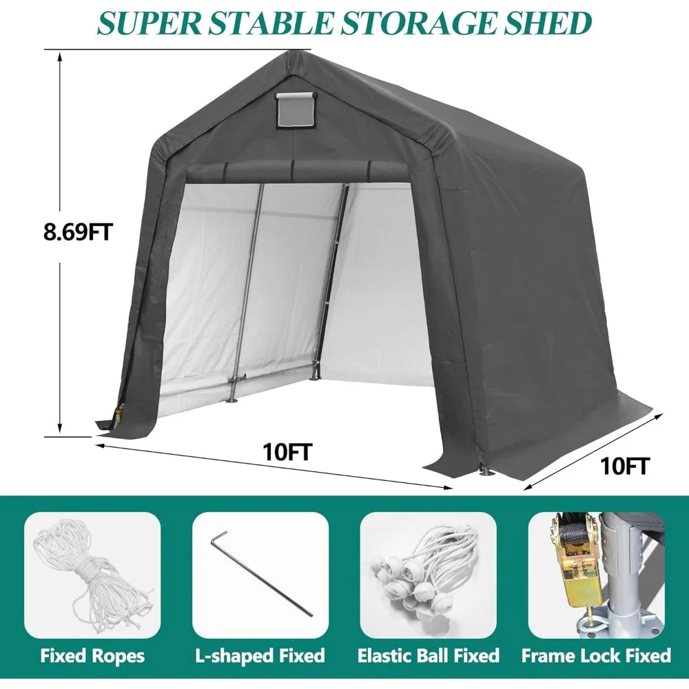 10' x 10' Outdoor Storage Shelter - Heavy Duty Storage Tent with Roll-up Ventilated Windows, Portable Garage Zipper Storage shed