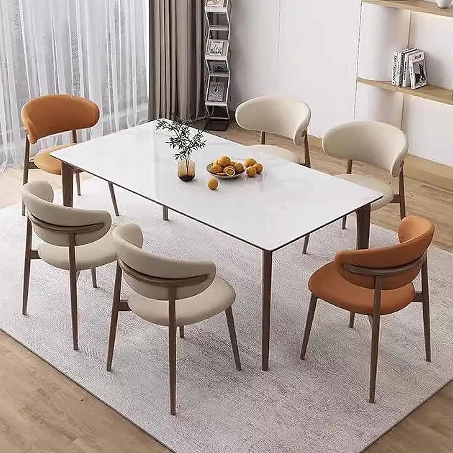 Cafe lounge chair, upholstered dining chair, curved back cushion, modern armless dining side chair