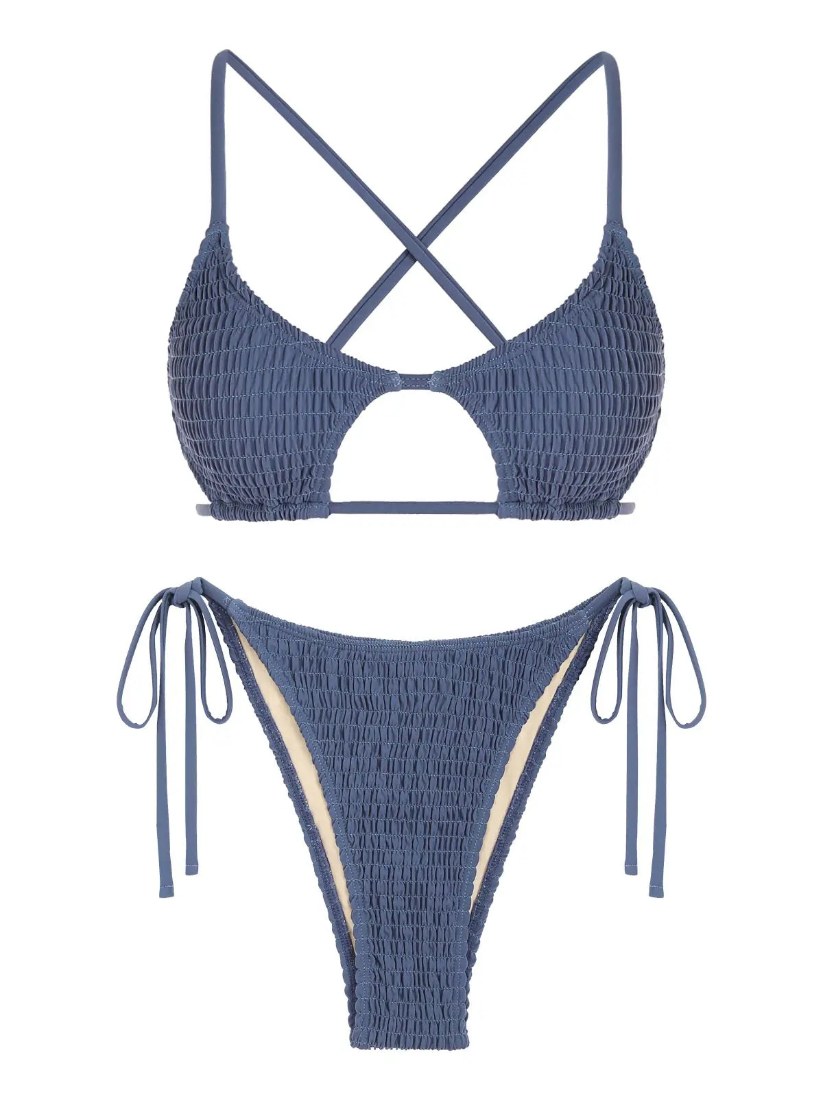 ZAFUL Criss Cross Star-shaped Keyhole Smocked String Bikini Swimwear