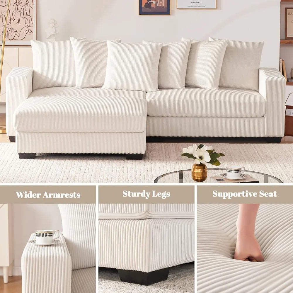 101.6" Deep Seat Modular Sectional Sofa, Comfy Corduroy Sectional Couches for Living Room, L-Shaped Upholstered Cloud Couch with