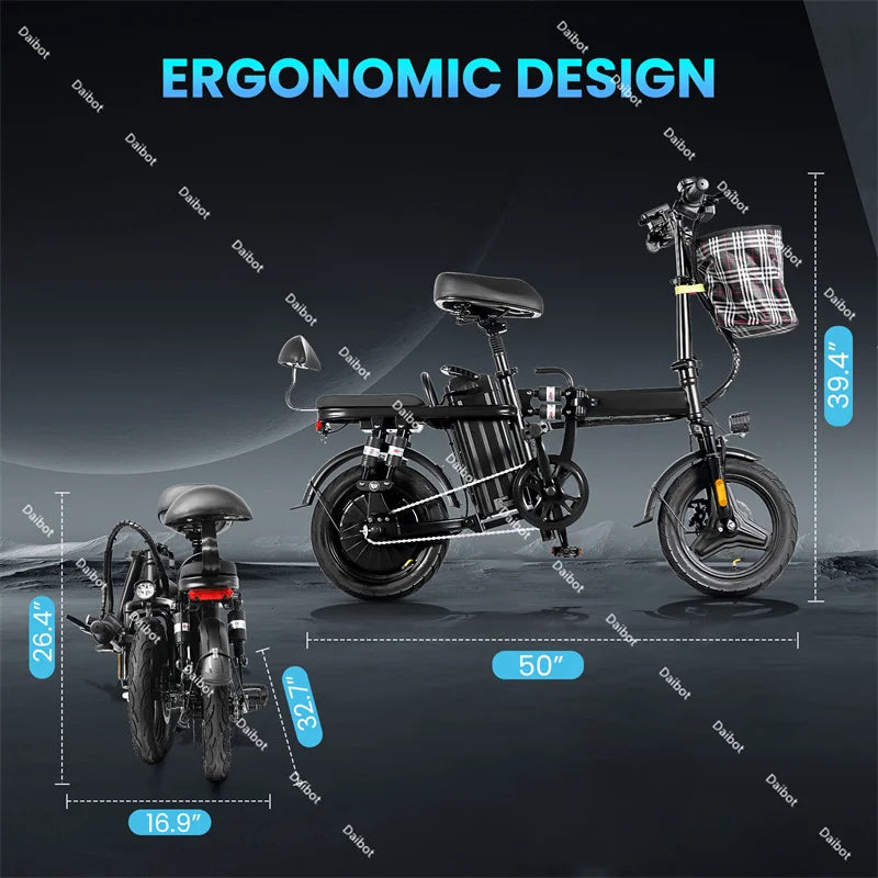 US Stock Adult Folding Electric Bike For 2 People Powerful 500W 32KM/H Multi Shock Absorption Family Electric Bicycle Men Women