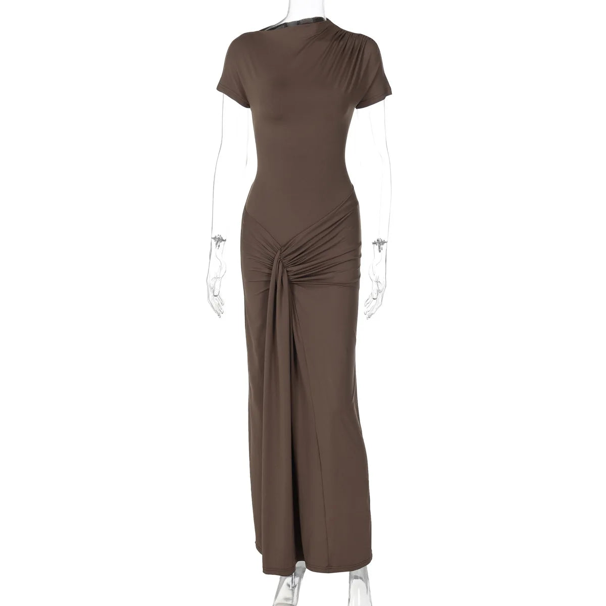 European and American Women's Clothing 2025 Summer New Fashion Elegant Slim Pleated Tie-waist Short-sleeved Dress
