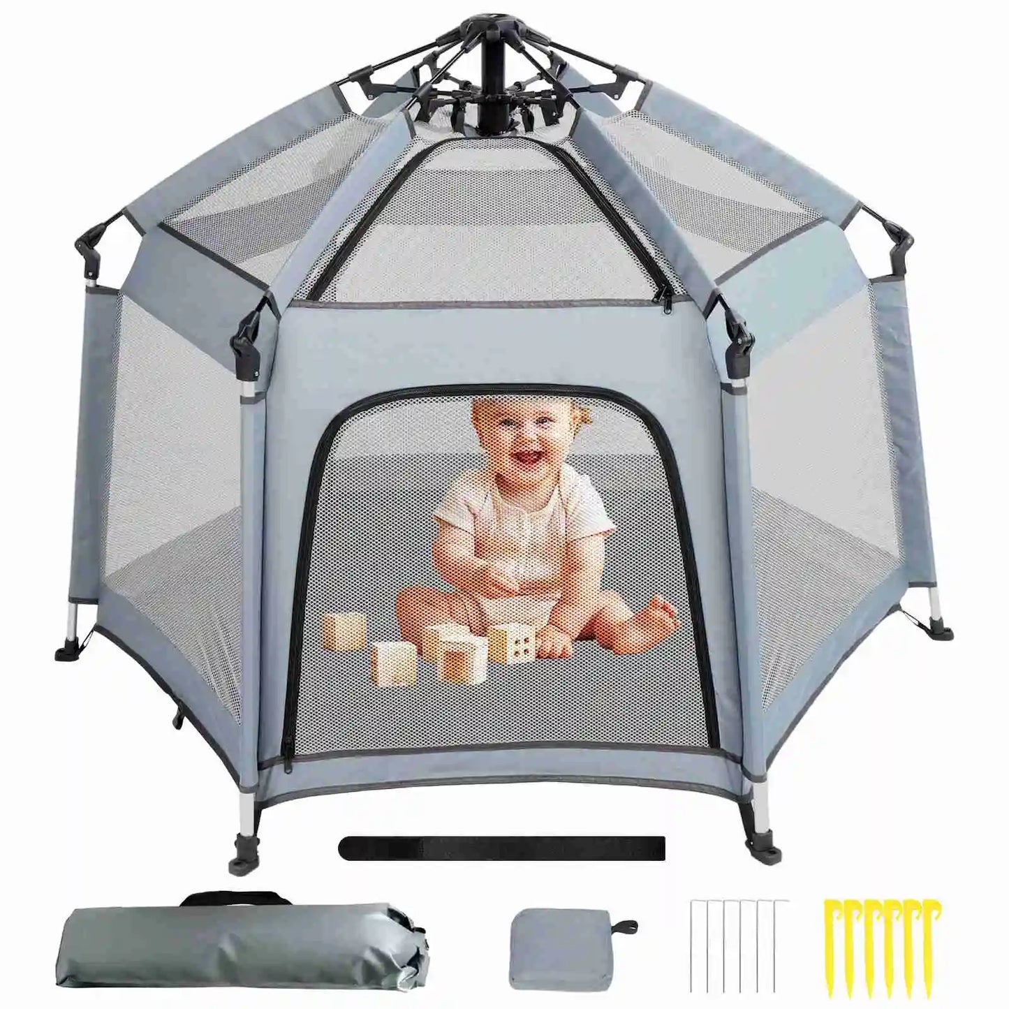 Baby Pop Up Play Tent Sun Protective Oxford Cloth Portable Baby Outdoor Indoor Play Tent Gray