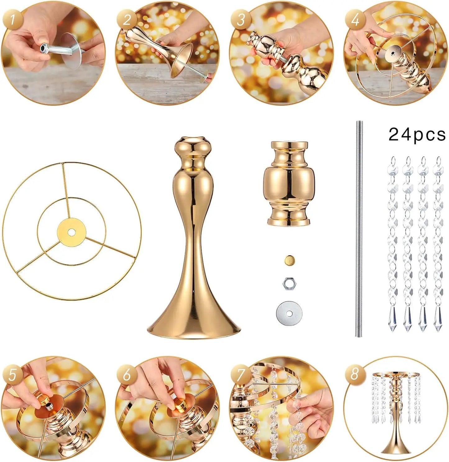 4 Pcs Wedding Centerpieces for Tables 13 Inch Tall Crystal Flower Stand Floral Vases for Gift Baptism Party Decor (Gold)