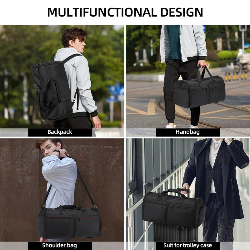 Men's Suit Storage Bag Foldable Business Travel Handbag Garment Duffel Pack with Shoes Pocket Large Capacity Luggage Backpack