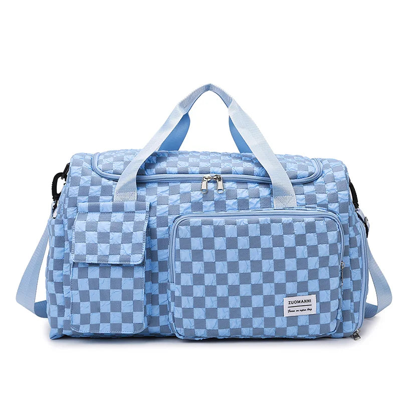 Fashion Large Capacity Checkerboard Pattern Duffle Handbag, Lightweight Travel Luggage Storage Bag, Portable Sports Fitness Bag