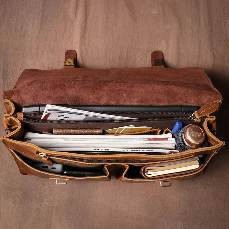 GURO Top Original Cowhide Briefcase Men Luxury Design Real Leather Handbag Higher Quality Shoulder Messenger Bag File Laptop Bag