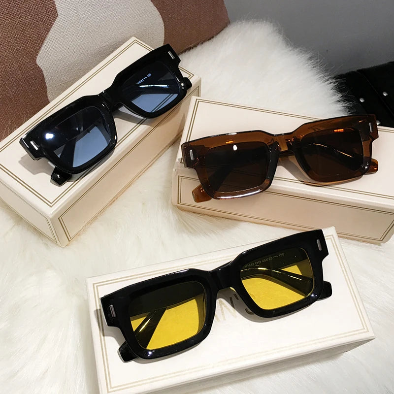 Brand Designer Square Sunglasses Women Men Ocean Color Shades Sun Glasses Female Fashion Rectangle Rivet Oculos De Sol