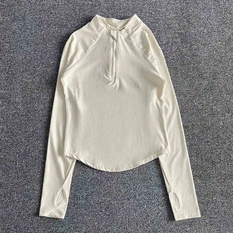 Wholesale Running Tops Half Zip Stand up Collar Sports Shirts Thumb Hole Long Sleeve Gym Fitness Top Ribbed Yoga T Shirt Women